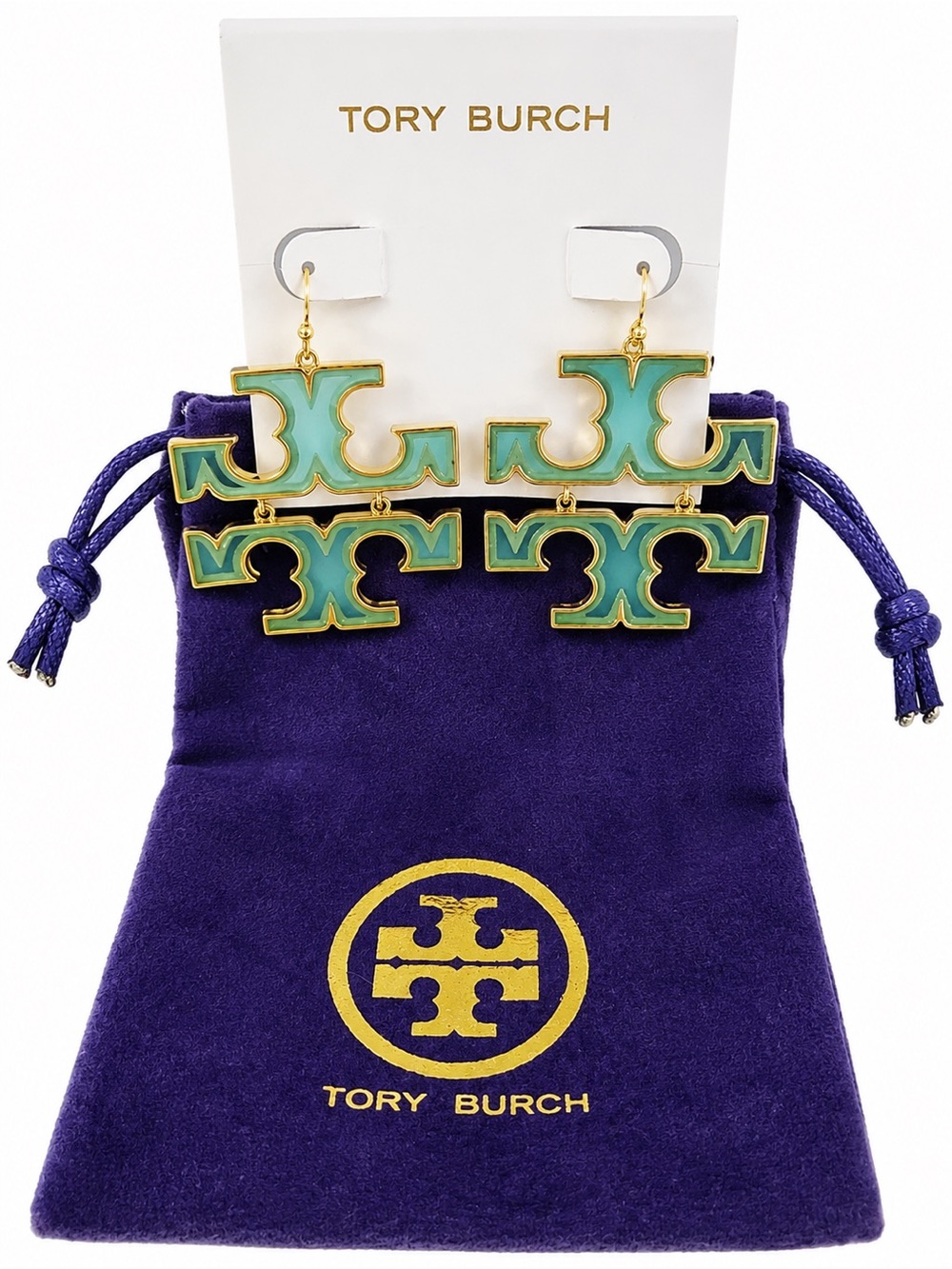 Tory Burch Gold-Tone Earrings with Turquoise Dust bag not included..